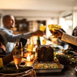 Family toasting at a holiday dinner