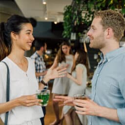 Two friends talking at a cafe